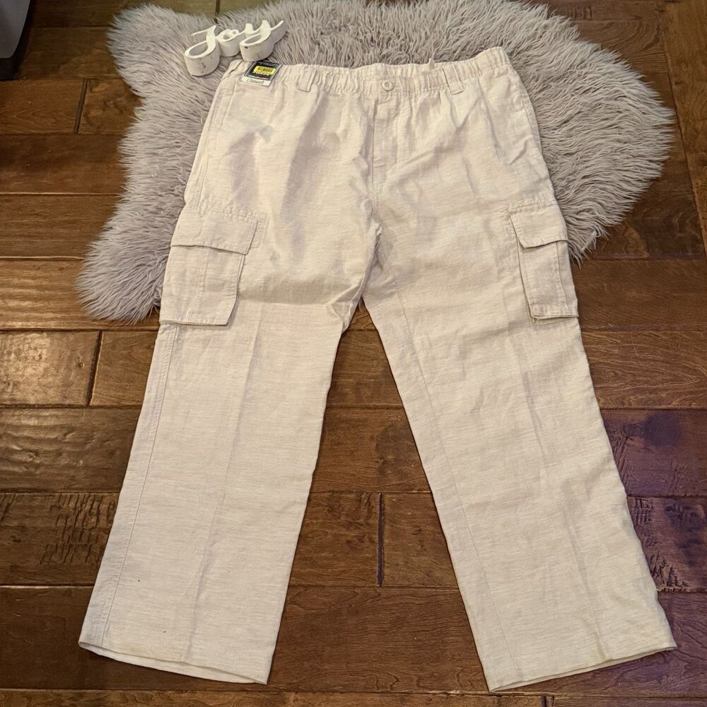 Roundtree & Yorke Mens Linen Blend  Cargo Pants Size 38 Classic Fit Stretch New